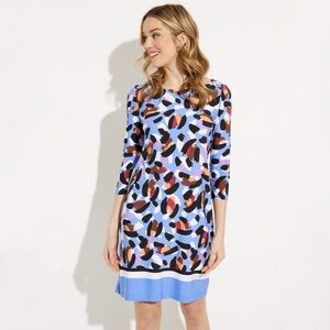 Joseph Ribkoff Abstract Print Square Neck 3/4 Sleeve Shift Dress Size 10